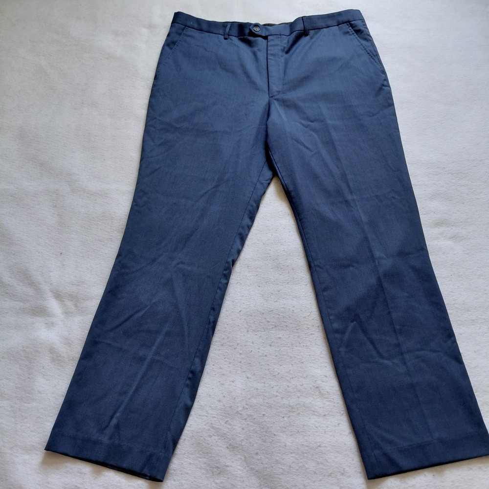 Stafford Dress Pants Mens 42x32 Blue Tailored Flat Front Work Office Slacks